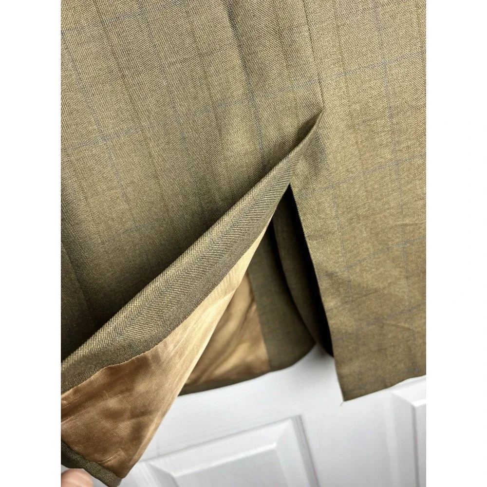 JOSEPH & FEISS Mens 43R Beige WINDOWPANE Wool & Silk Sport Coat Blazer Suit Coat
